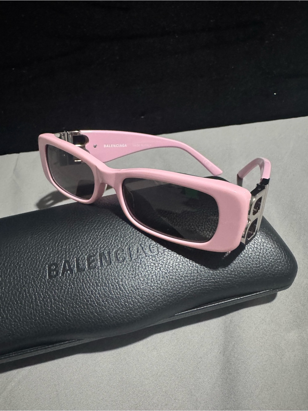 Balenciaga Pink Narrow Oval Women's Sunglasses with Silver Temple Accents